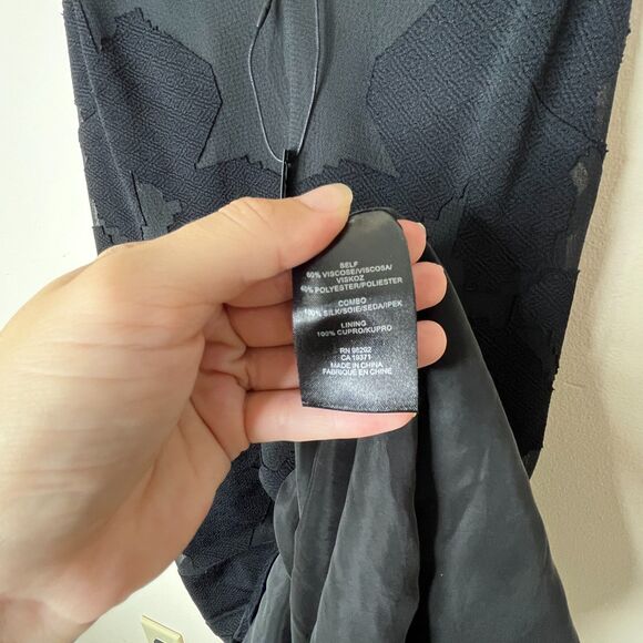 NWT Tibi New York V-Neck Silk Embroidered Black Sheath Dress Sz 0 Midi Ruffle - Picture 9 of 12